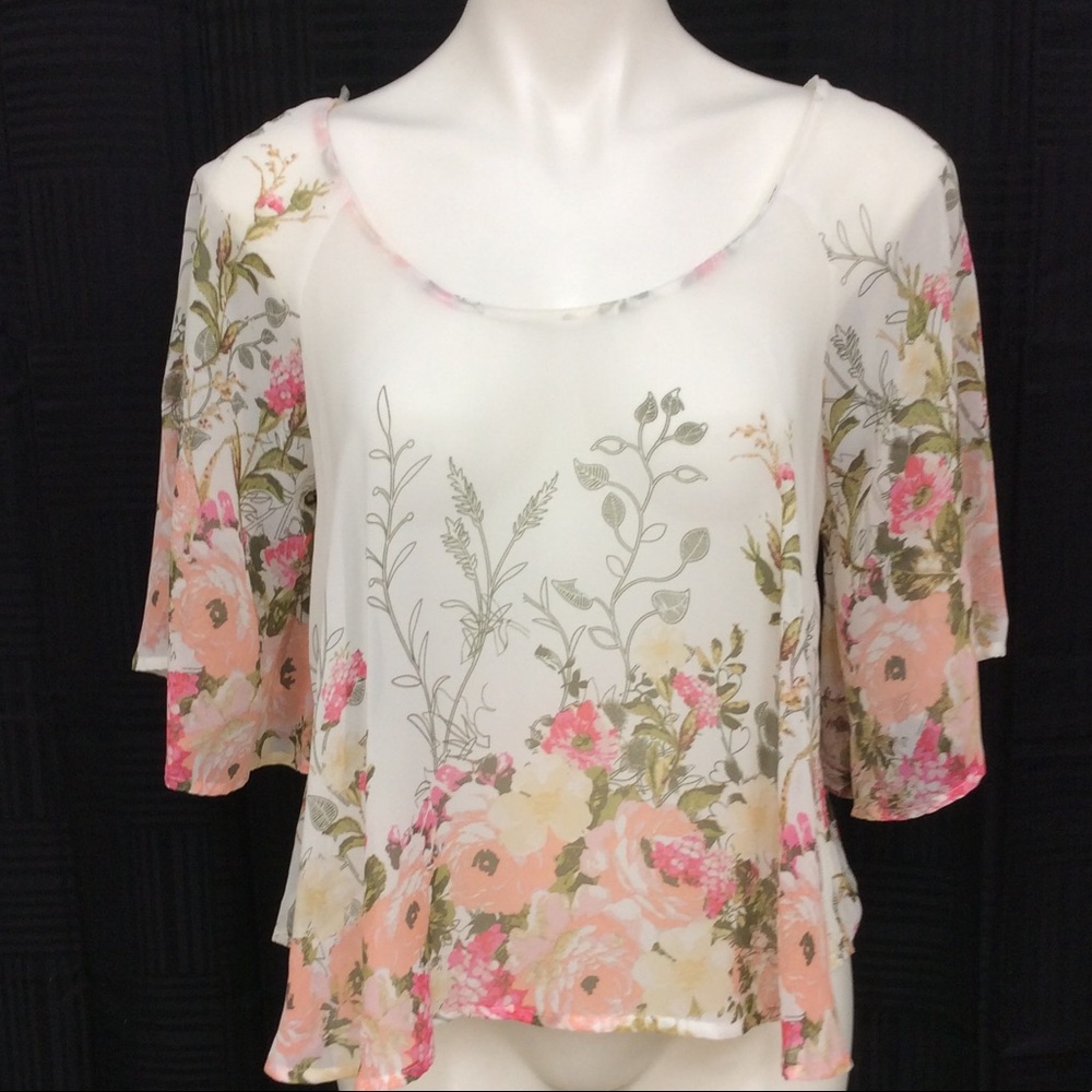Almost Famous Medium Sheer Floral Multicolored Top